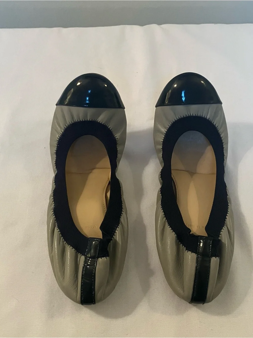 J.Crew Mila Gray Navy Cap Toe Leather Ballet Flats Sz.8 Italian Preppy Classic